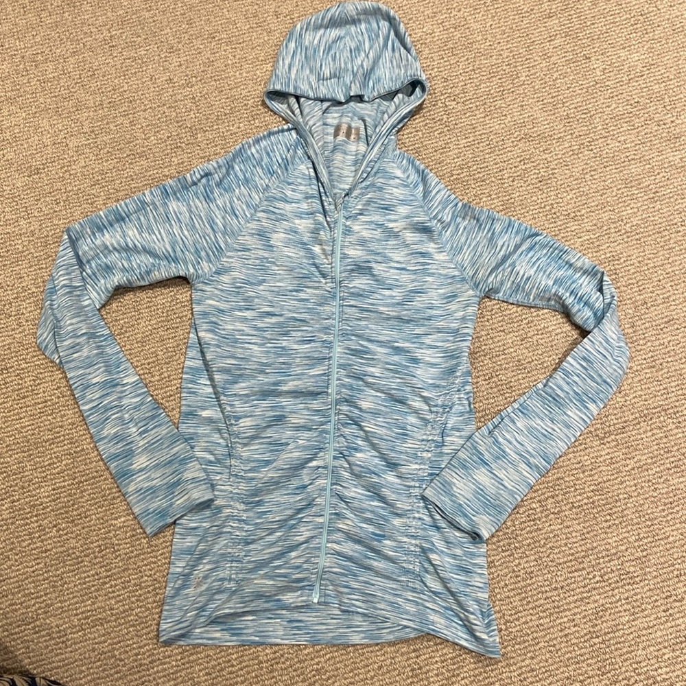Athleta Jacket Womens size M Seamless Spacedye Blue Athletic Fit Athleisure